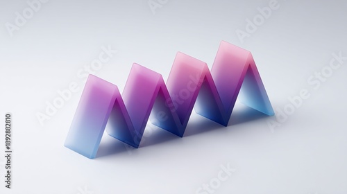 3D-rendered abstract, folded, angular shape with a gradient of pink, purple, and blue