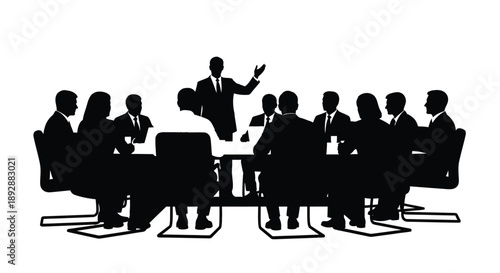 A group of individuals in suits seated around a conference table