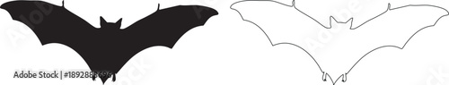 Black silhouette and outline of a bat white