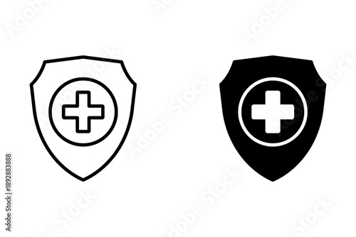 Health care icon, sheild with plus icon , Security shield icon, vector illustration .