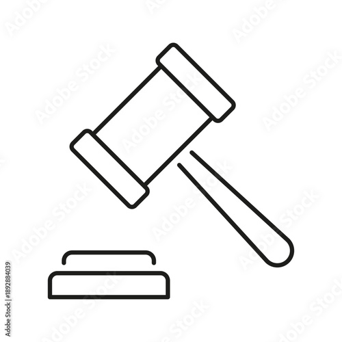 Gavel And Sound Block Line Icon. Legal Decision, Justice, And Courtroom Symbol. Law And Order Representation. Editable Stroke. Isolated Vector Illustration