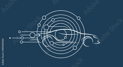 Futuristic Car Design with Digital Network and Aerodynamic Flow.