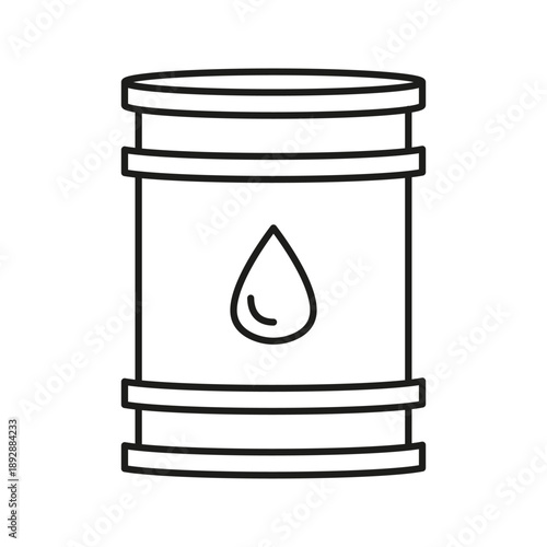 Oil Barrel With Droplet Line Icon. Petroleum Storage, Energy Resource, And Fuel Industry Outline Symbol. Crude Oil Container Representation. Editable Stroke. Isolated Vector Illustration