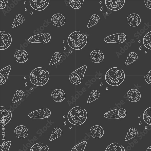 Hand drawn chili pepper seamless pattern, hot chili pattern vintage background