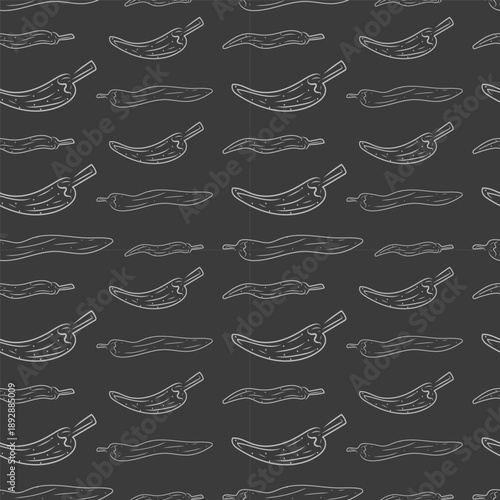 Hand drawn chili pepper seamless pattern, hot chili pattern vintage background