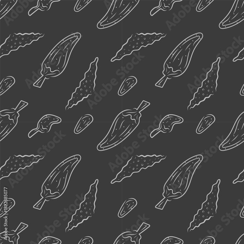 Hand drawn chili pepper seamless pattern, hot chili pattern vintage background