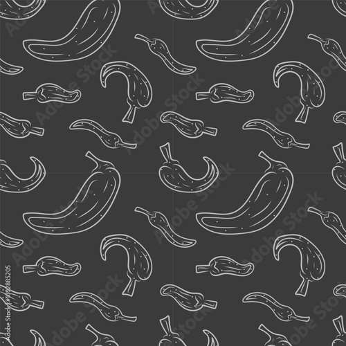 Hand drawn chili pepper seamless pattern, hot chili pattern vintage background