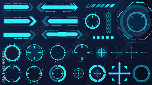 Futuristic interface elements arrows circles and targeting reticles