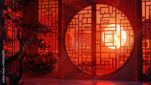Video A warm sunset scene with the sun disappearing behind a circular window, perfect for use in travel or architecture