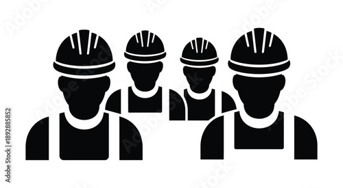 Construction Workers Illustration, group of laborers wearing safety helmets and overalls for building site, industrial work, and teamwork concept vector.