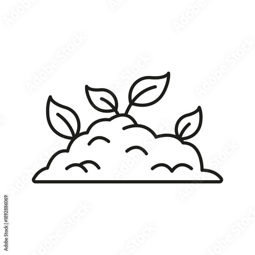 Compost With Leaves Line Icon. Organic Waste Recycling And Sustainable Gardening Outline Symbol. Eco-Friendly Practices And Soil Enrichment. Editable Stroke. Isolated Vector Illustration