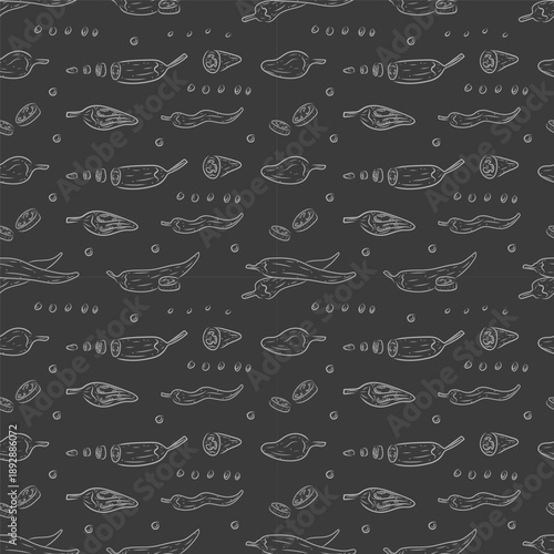 Hand drawn chili pepper seamless pattern, hot chili pattern vintage background