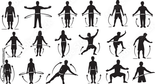 Silhouette of a person jumping rope in various poses