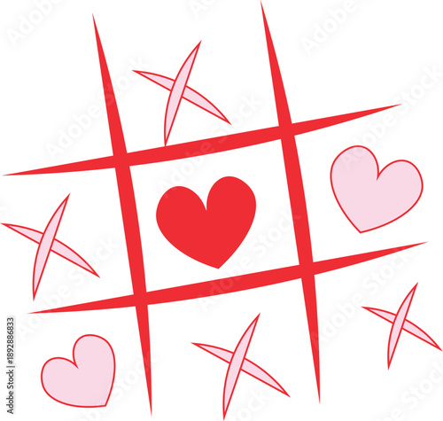 Seamless hand drawn tic tac toe pattern with hearts for Valentine’s Day