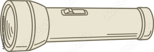 Classic flashlight symbol with switch in simple outline style on white background. Light source concept. Vector illustration for icon