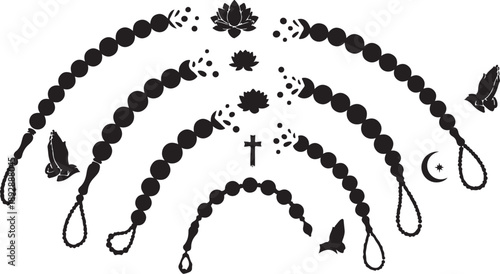 Black Rosary Beads with Butterfly and Cross Symbols Design