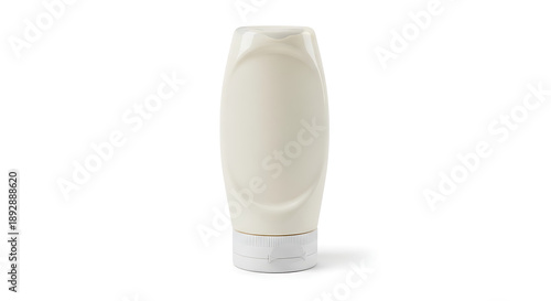 Photorealistic studio photograph of a mayonnaise squeeze bottle, filled with creamy white mayonnaise