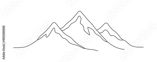 WebMountains drawn with a single continuous line. Single-line drawing, symbol of travel, snow, and mountain beauty, vector illustration.