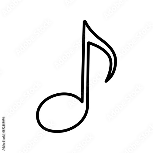 A musical note drawn with a solid line in a minimalist and abstract style. A musical note icon drawn with a solid line. Vector illustration.