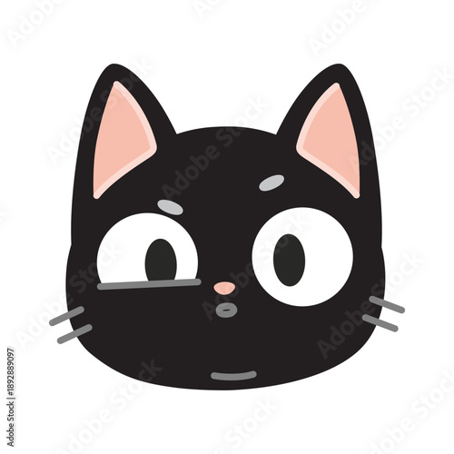 Black cat muzzle with misunderstanding emotion. Trendy modern vector illustration isolated on white background, hand drawn, flat design