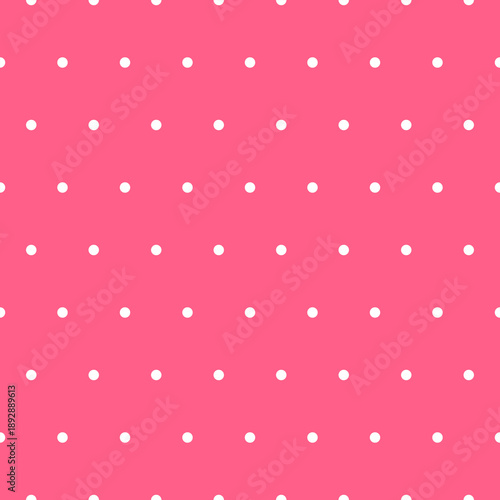 Simple seamless polka dot pattern with white dots on a pink background. Minimal, cute, and playful design suitable for modern and cheerful visuals
