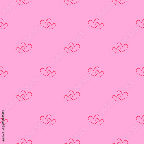 Seamless hand-drawn heart outline pattern with red line hearts on a soft pink background. Romantic, cute, and minimal design perfect for love-themed visuals