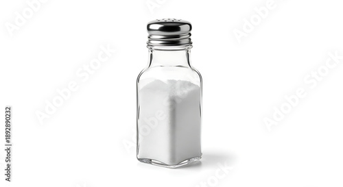 Photorealistic studio photograph of a restaurant-style salt bottle (salt shaker)