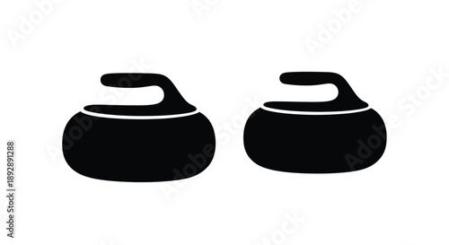 Two black curling stones depicted in a striking minimalist silhouette