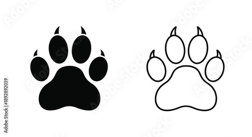 Two animal paw prints one solid and one outline silhouette
