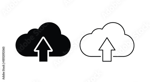 Cloud upload icons in solid and outline styles a minimalist silhouette