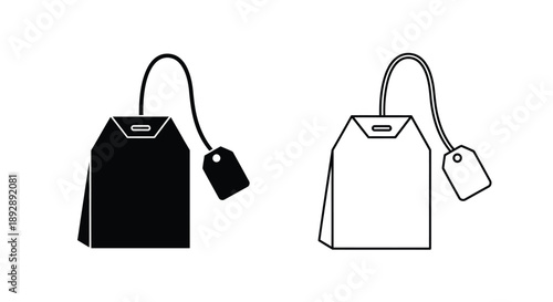 Two tea bag outlines one filled and one empty in contrasting styles silhouette