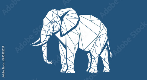 Geometric Elephant Illustration on Solid Blue Background.