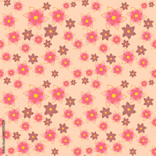 Elegant pink floral seamless pattern on peach background, soft cherry blossom motif for feminine fashion textile, gift wrapping paper and wedding stationery design.