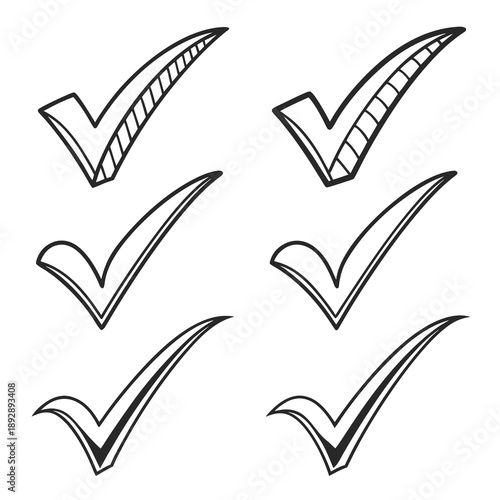 Hand-drawn check mark icons set representing approval, completion, and correctness.