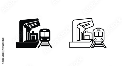 Two train station icons one filled and one outlined in a simple silhouette