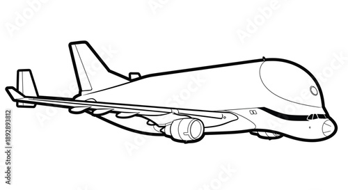 Cartoon Outline Drawing of a Unique Beluga Cargo Airplane Design