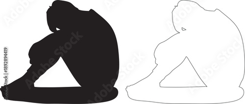 Silhouettes of a pregnant woman sitting in black and white