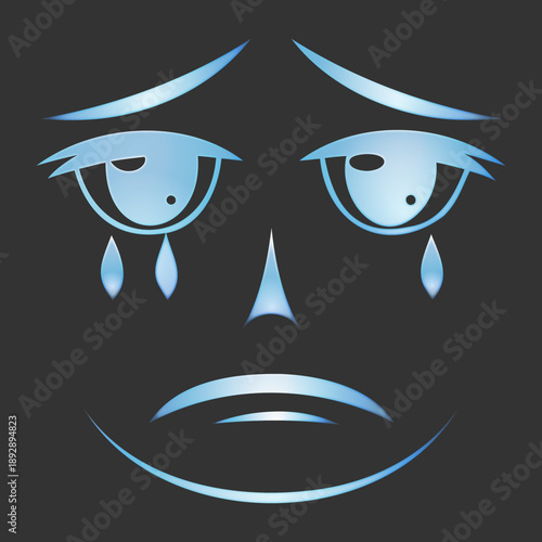 Sadness Icon Design Featuring Crying Face, Grief Symbol, Emotional Distress Vector Illustration