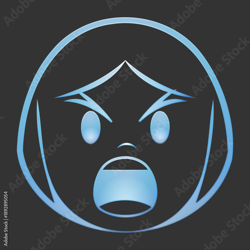 Digital Representation of Anger and Intense Emotion with a Stylized Face Icon Expressing Frustration