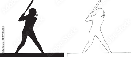 Silhouettes of baseball players in batting stance batter