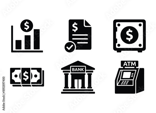 Collection of banking and finance icons for financial services.
