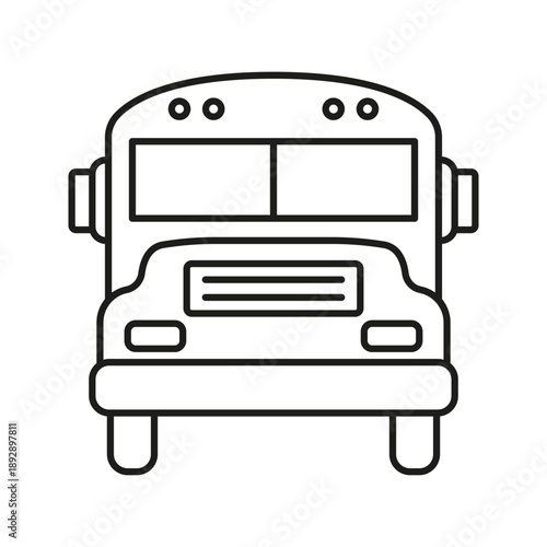 School Bus Front View Line Icon. Transportation, Education, And Student Commute Outline Symbol. Public Transport And Safety. Editable Stroke. Isolated Vector Illustration