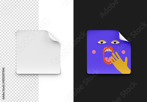 Square Sticker Mockup Isolated
