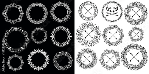 Celtic Circle Frame Vector Set with Vintage Round Borders and Knotted Braid Ornament Patterns