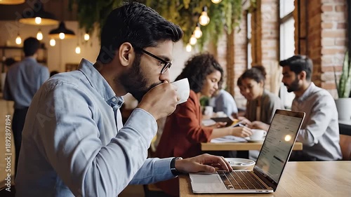 Working professionals collaborating in a cozy cafe space