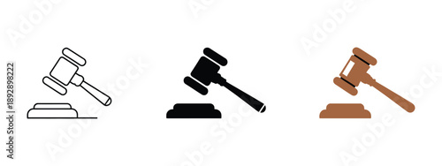 Judicial Gavel Icon Illustration, vector artwork of gavel and sound block representing legal authority, justice system, courtroom rulings, and law enforcement for UI and design.