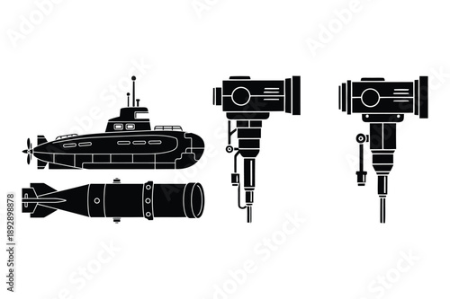 Naval Icons: Submarine, Torpedo, Depth Charge, Propeller, Winch