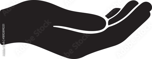 Classic black open hand vector icon with clean edges and anatomical proportions for safety signage.