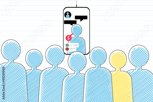 social networks influencer, politicians propaganda, blogging, live streaming, online, sales. Crowd mass manipulation techniques psychology, opinion, leadership