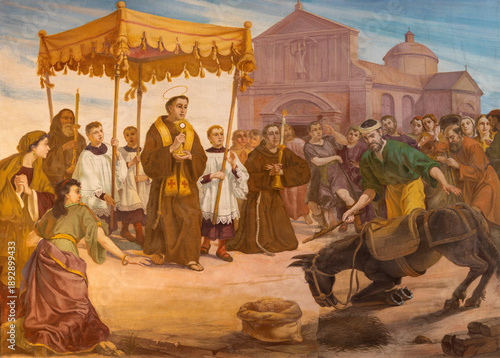 Photography BUSTO ARSIZIO, ITALY - JANUARY 19, 2026: The fresco of Eucharistic procession  in church Chiesa di San Michaele by Gerolamo Poloni di Martinengo (1948)